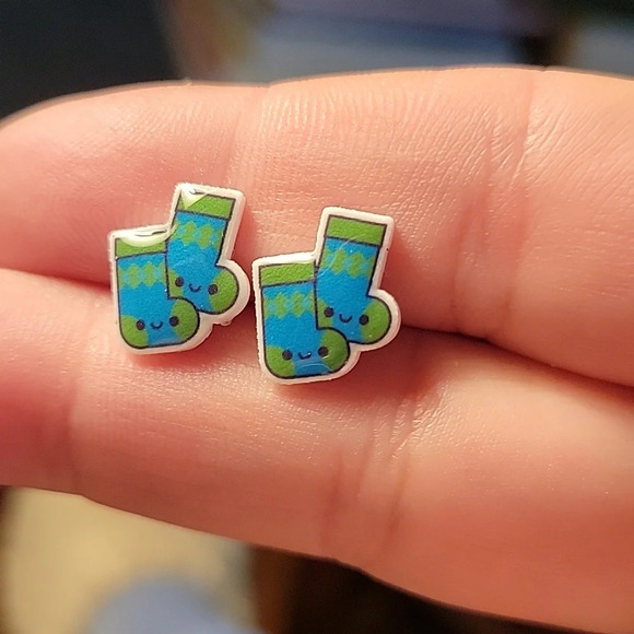 ARGYLE SOCKS Kawaii Stud Earrings - Picture 1 of 6